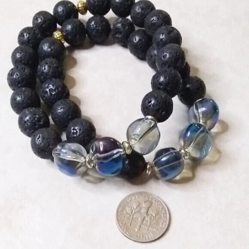 C.H.U.N.K.Y. MONKEY! Iridescent Shimmering Glass + Lava Rock Beaded Bracelet